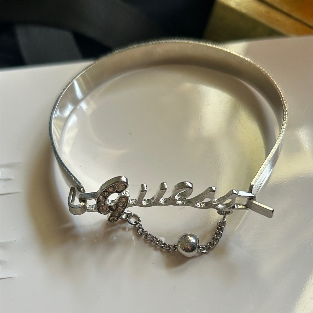 Guess Silver Logo Bracelet with Chain Accent